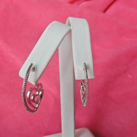 SUN 925 Sterling SILVER HEARTS DIAMONDS EARRINGS - Picture 5 of 15